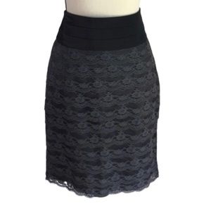 H&M Gray Lace Tiered Tuxedo Pencil Skirt 10 NWOT
